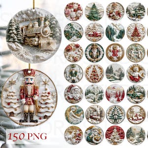 Ornements de Noël 3D png, paquet d’ornements de Noël, conceptions d’ornements de sublimation, paquet d’ornements ronds 3D png