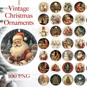 ヴィンテージ クリスマス オーナメント png、クリスマス オーナメント png、レトロな丸いオーナメント png、クリスマス オーナメント昇華バンドル png