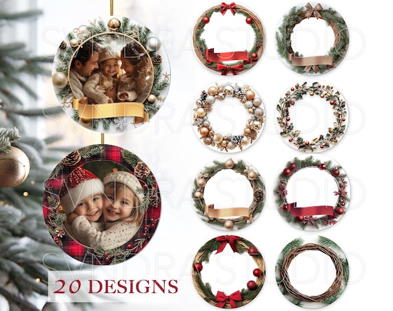 Christmas Photo Ornament png, Custom Photo Ornament Sublimation, Round Picture Ornament png, Sublimation Ornament Designs