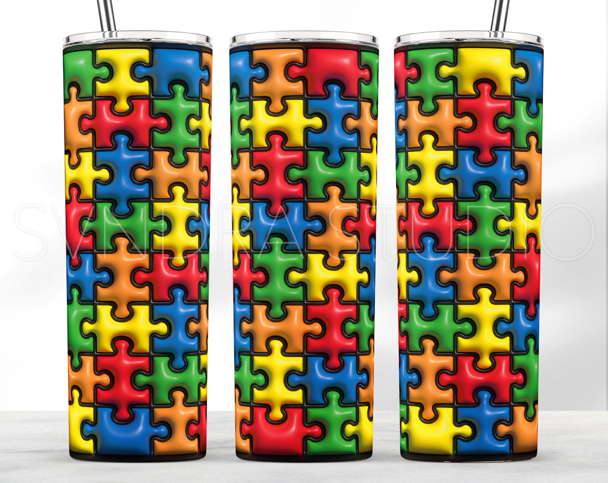 3D Inflated Puzzle Tumbler Wrap Bubble Puzzle 20 Oz Skinny Etsy