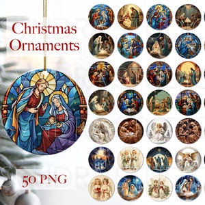Nativity Scene Christmas Ornaments png, Angels Christmas Ornament png, 3D Round Ornament png, Jesus Christmas Ornament Sublimation Bundle