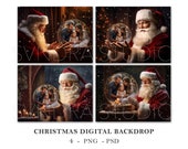 Christmas Santa Digital Backdrop, Christmas Digital Background Photography, Christmas Digital Overlay Bundle, Christmas Snow Globe PNG PSD