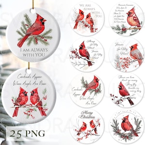Roter Kardinal-Weihnachtsschmuck png, Gedenk-Weihnachtsschmuck png, Sublimations-Ornament-Designs, Kardinal-Gedenkornament png
