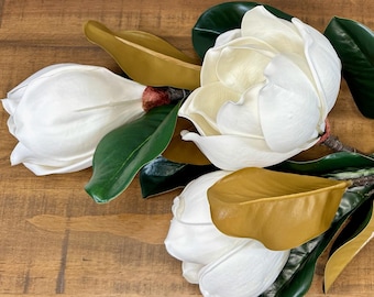 28" Real Touch Magnolia Bloom Stem, Artificial Lifelike Magnolia Bloom for Home Decor, Centerpieces, & Handmade Wreaths