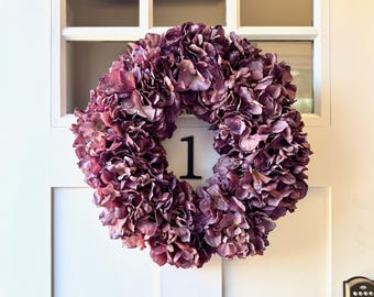 Fall Hydrangea Wreath: Faux Dried Soft Purple Hydrangeas for Front Door or Entryway