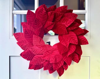 Red Velvet Magnolia Wreath: Faux Red Magnolia Wreath for Front Door and Entryway Wreath