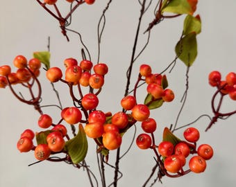 28" Orange Hawthorn Berry Spray: Artificial Hawthorn Stem  for Home Decor, Centerpieces, Handmade Wreaths and Door Decor