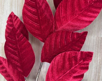 27.5" Red Velvet Magnolia Stem, Vase Filler, Christmas Greenery, Holiday Home Decor Artificial Magnolia, Magnolia Stem for Holiday Floral