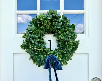 Jade Leaf Wreath: Raw Edge Velvet Ribbon, Everyday Greenery