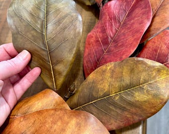 6' Faux Magnolia Leaf Garland: High-End Artificial Fall Magnolia Multicolor Garland