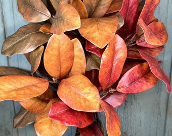 45" Faux Magnolia Leaf Branch: High-End Artificial Fall Magnolia Stem Set of 3