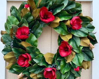 Red Magnolia & Blueberry Wreath