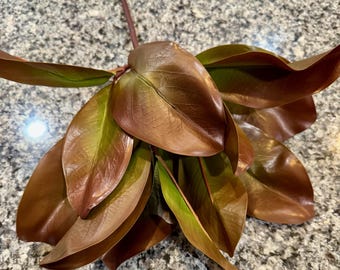 16” Artificial Brown & Green Magnolia Leaf Spray for Home Decor, Centerpieces, Handmade Wreaths and Door Decor