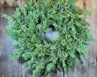 Soft Cedar Wreath: Artificial Cedar and Berry Christmas and Winter Front Door Wreath, Realistic Soft Cedar Berry Wreath