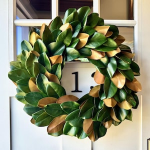 Real Touch Magnolia Leaf Wreath: Artificial Green Magnolia Wreath for Door, Entryway, Home Decor, or Housewarming Gift