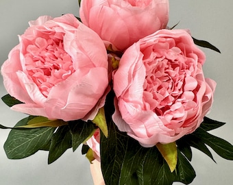 23" Faux Pink Peony Bush for Home Decor, Centerpieces, Handmade Wreaths, Centerpieces, and Door Decor