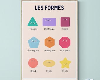 Affiche ludique - Les formes, éducative, pédagogique, Montessori - Décoration chambre enfant - crèche, assistante maternelle-PDF ou imprimée
