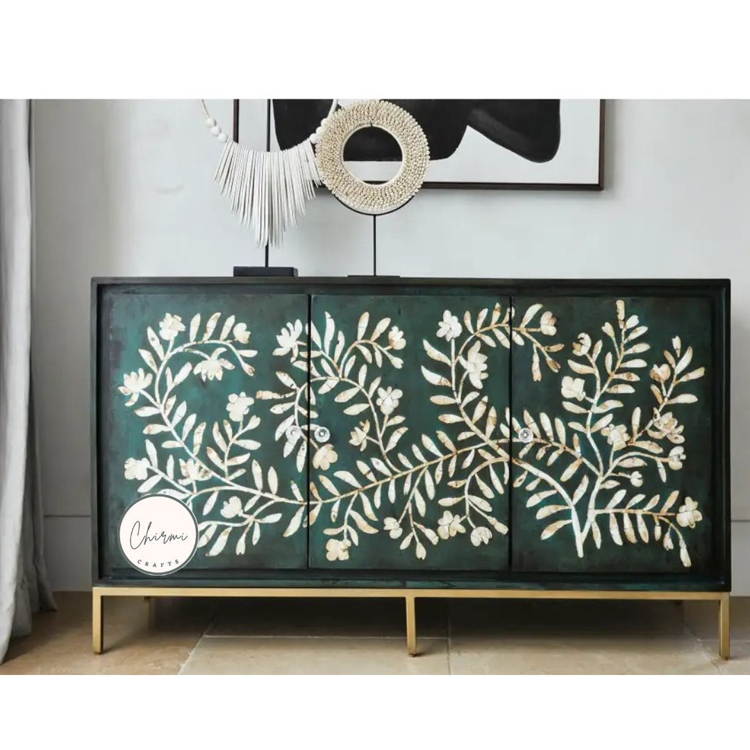 Perlmutt Inlay Kommode, Perlmutt Inlay Sideboard, Perlmutt geschnitzte Kommode Etsy.de