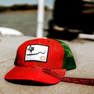 USA Hand Made Ruby Red Twill with Screen Printed Emerald Fleck Soft Bait Color - Master Bait Collection by The Amygdala Brand.