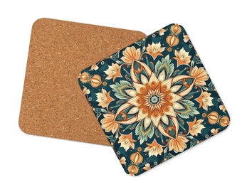 Sunlight Lotus Drink Coaster - Cork-Back, Bohemian Floral Design - Ideal Gift for Home Décor Lovers Single Coaster