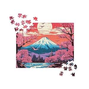 Land of the Cherry Blossom Puzzle – Mount Fuji Scenic View – Japanese Yamato Style – Perfect Activity for Art Lovers and Japan Enthusiasts