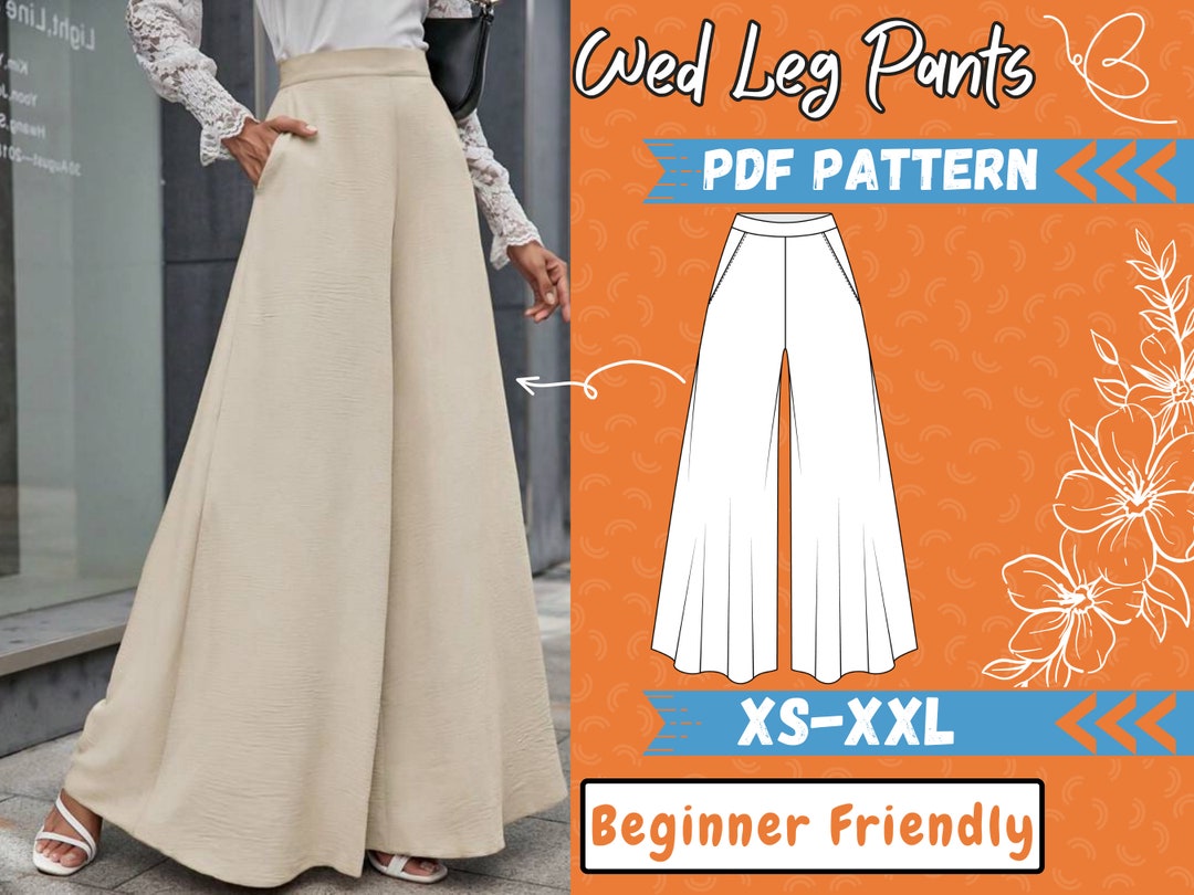 Wide Leg Pattern Pants PDF With Pocket XS-XXL High Waisted Pattern ...