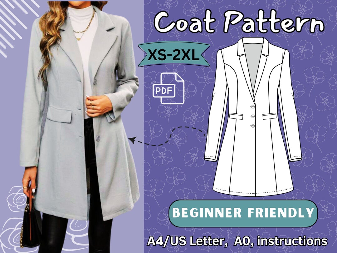 Womens Coat Pattern Pdf Winter Coat Sewing Pattern, Wool Coat Pattern