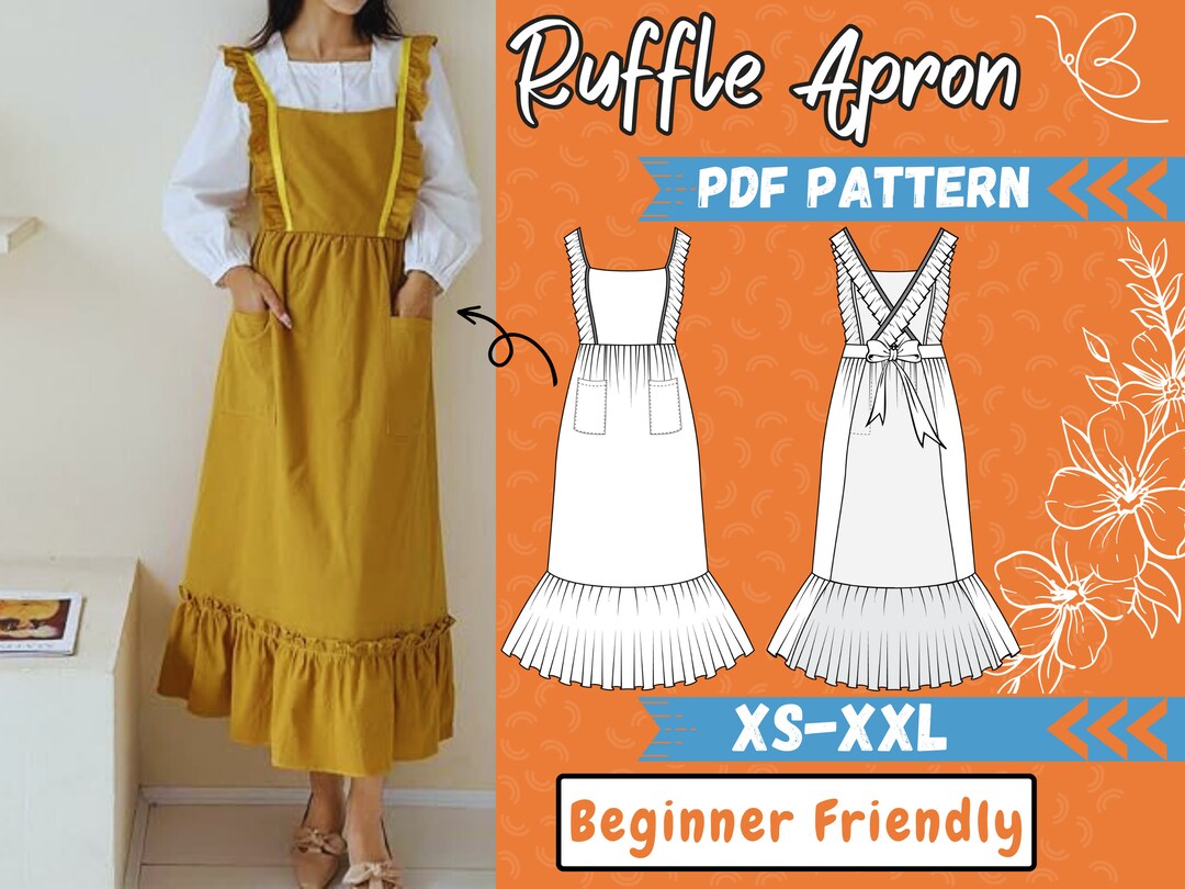 Sewing Pattern Apron PDF XSXXL Cross Back Apron Dress Pattern