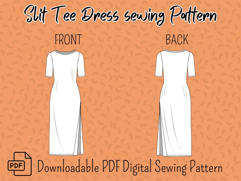 Slit Dress Pdf Pattern, Easy Tee Dress Sewing Pattern XSXXL Tshirt