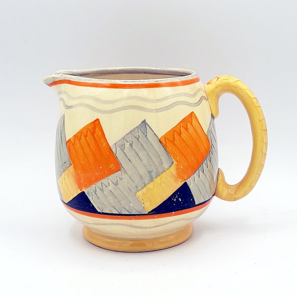 Rare 1920's British jug by Susie Cooper and  Gray's pottery hand  painted and ultra rare cubist design in striking  colours.