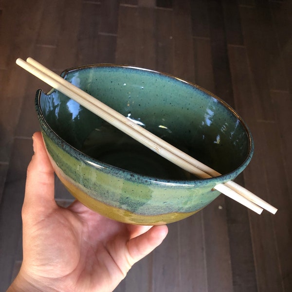 Blue and Green Ramen Bowl | Noodle Bowl | Homemade Ceramics | Handmade Ramen Bowl | Chopstick Rest | Pottery