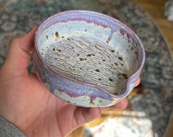 White and Purple Garlic Grater | Herb Stripper | Dipping Oil Dish | Homemade Pottery