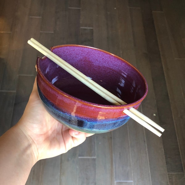 Multicolored Ramen Bowl | Noodle Bowl | Chopstick Rest | Homemade Ceramics | Handmade | Wheel Thrown Pottery