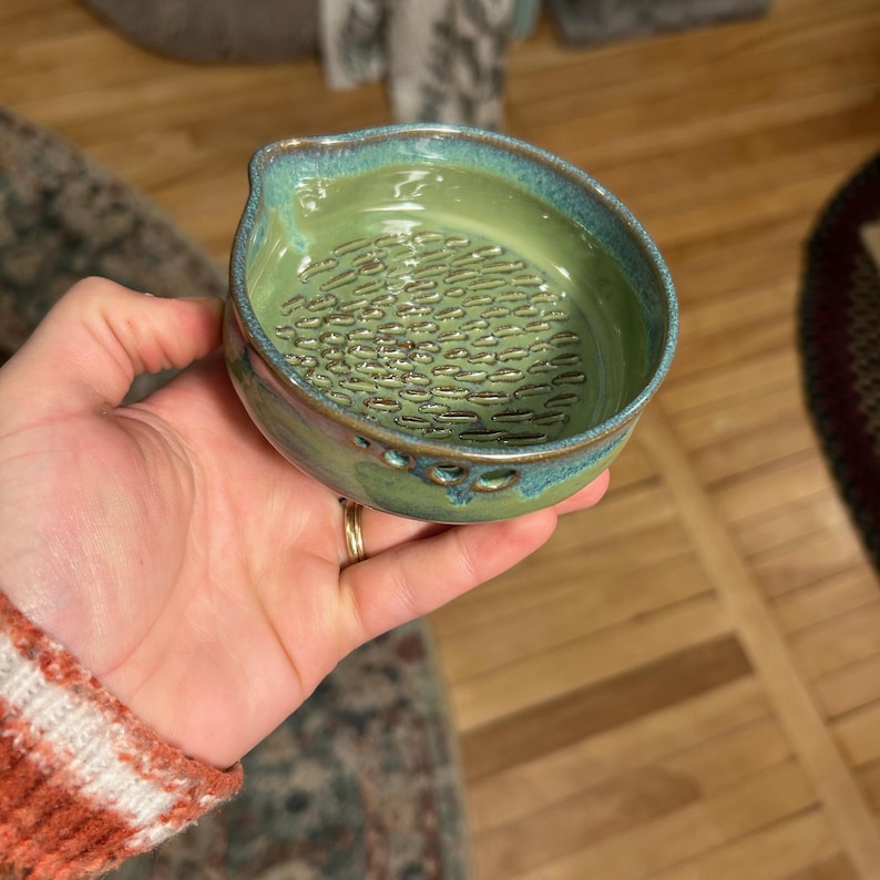 Green and Blue Garlic Grater | Herb Stripper | Dipping Oil Dish | Homemade Pottery | Handmade Ceramics