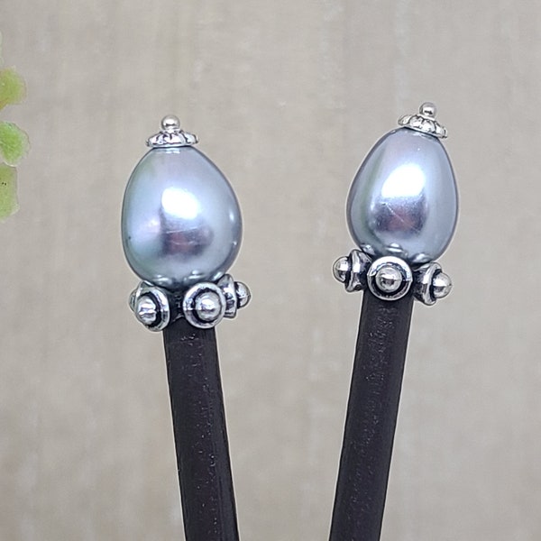 Pair of Silver Baroque Pearl Hairsticks