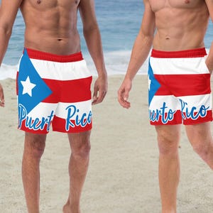 Puerto Rican Flag Swim Trunks: Boricua Pride Beach Shorts
