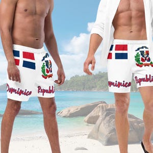 Bañador con la bandera de República Dominicana: shorts de playa reciclados para hombre