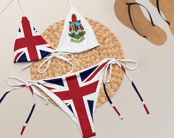 Bermuda Flag String Bikini: Caribbean Pride Swimsuit (Up to 6XL)