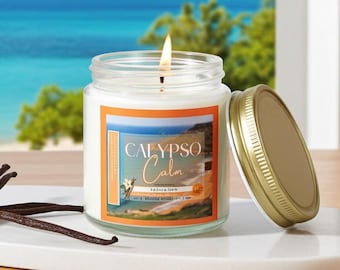 Calypso Calm Candle — Vanilla Bean Scent, Coconut Apricot Wax, Coastal Aromatherapy Candle, Relaxing Gift
