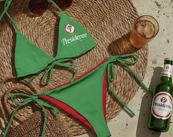 Presidente Beer String Bikini: Dominican Republic Swimsuit, Tropical Festival Wear