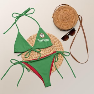 Bikini Presidente Beer: Traje de baño dominicano, ropa para festivales tropicales
