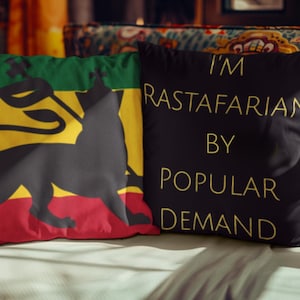 Rastafarian Lion of Judah Throw Pillow | Rasta Home Decor | African Pride Square Cushion | Jamaican Reggae Room Decor | Ethiopian Gift