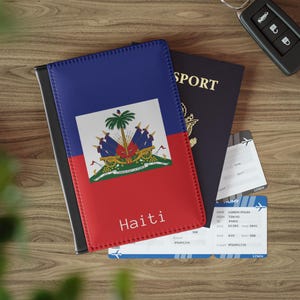 Funda para pasaporte con la bandera de Haití, billetera de viaje, protección de bloqueo RFID de cuero sintético, soporte para pasaporte, accesorio de viaje, regalo para viajeros