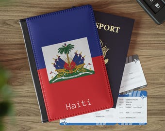 Haiti Flagge Passhülle: Kunstleder Reisebrieftasche