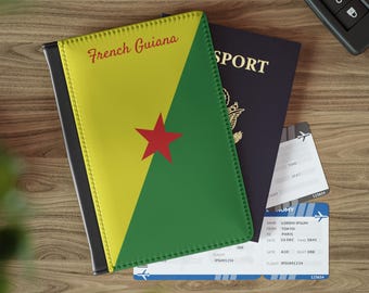 Paspoortomslag met vlag van Frans-Guyana – RFID-reisetui van kunstleer (Caribbean Pride)