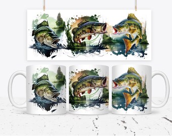 Mug Wrap | 11oz | DIY | Pre Made | Sublimation | Mug Press | Template | Instant Download | Fishing | Small Business | Design | Watercolour