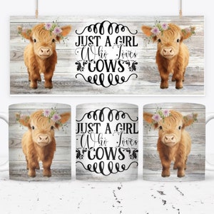 Cow | 11 oz Mug Wrap | Digital Design | Mug Press | Template | DIY | Farm | Instant Download | PNG | 300dpi | Cute