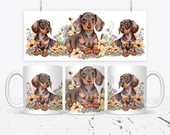 11oz Mug Wrap | Sublimation Design | DIY | Dog Lover | Dachshund | Watercolour | PNG | Template | Mug Press | Digital Download | Instant |