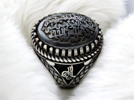刻印入りヘマタイトスターリングシルバー925リング：シーア派イスラム