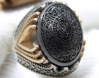 Surah Al-Asr Engraved Hematite Ring – 925 Sterling Silver Islamic Jewelry